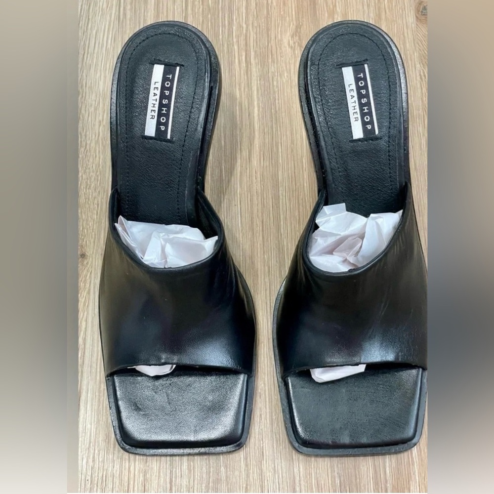 TopShop Rada Black Leather Square Toe Mules Size 6.5 LNC